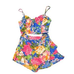 Lottie & Holly B.O.G. Strappy 2 Pc Blue‎ Pink Floral Print Medium Vacation NWT